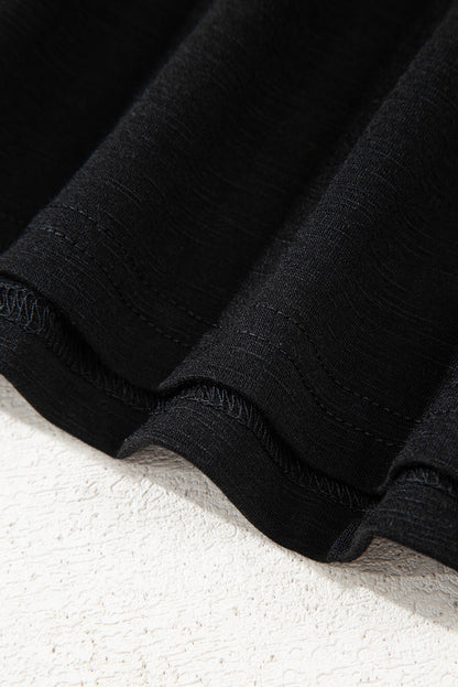 Black Colorful Shirred Yoke Notched V Neck Tank Top