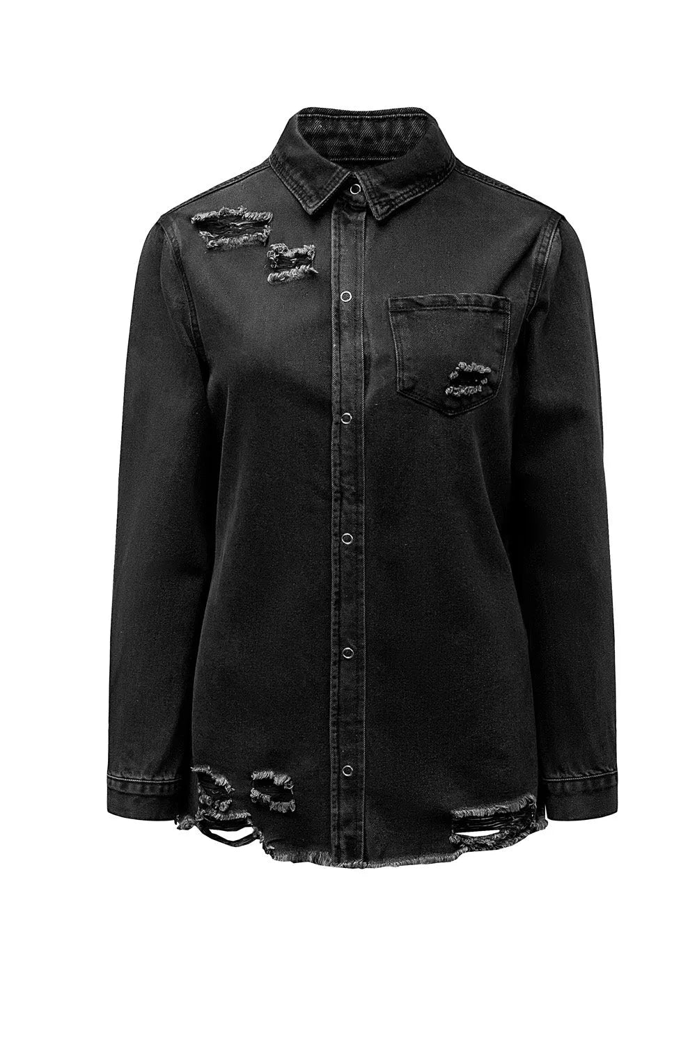 Black Ripped Denim Jacket - Chic Meadow Boutique 