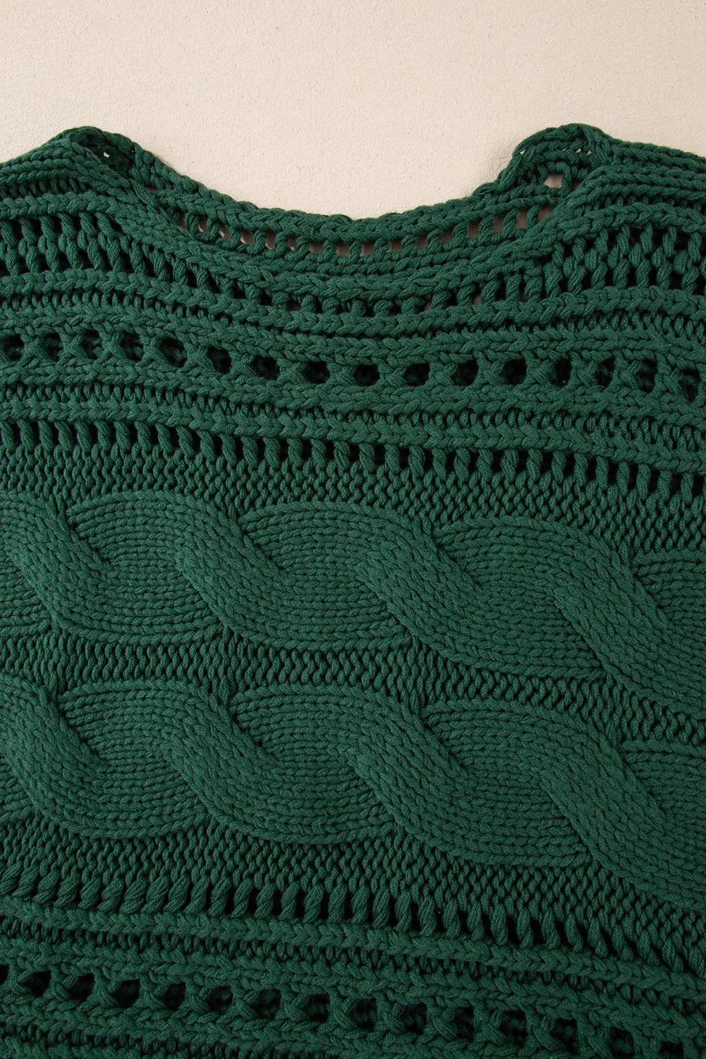 Blackish Green Hollow-out Cable Knit Cropped Sweater - Chic Meadow Boutique 