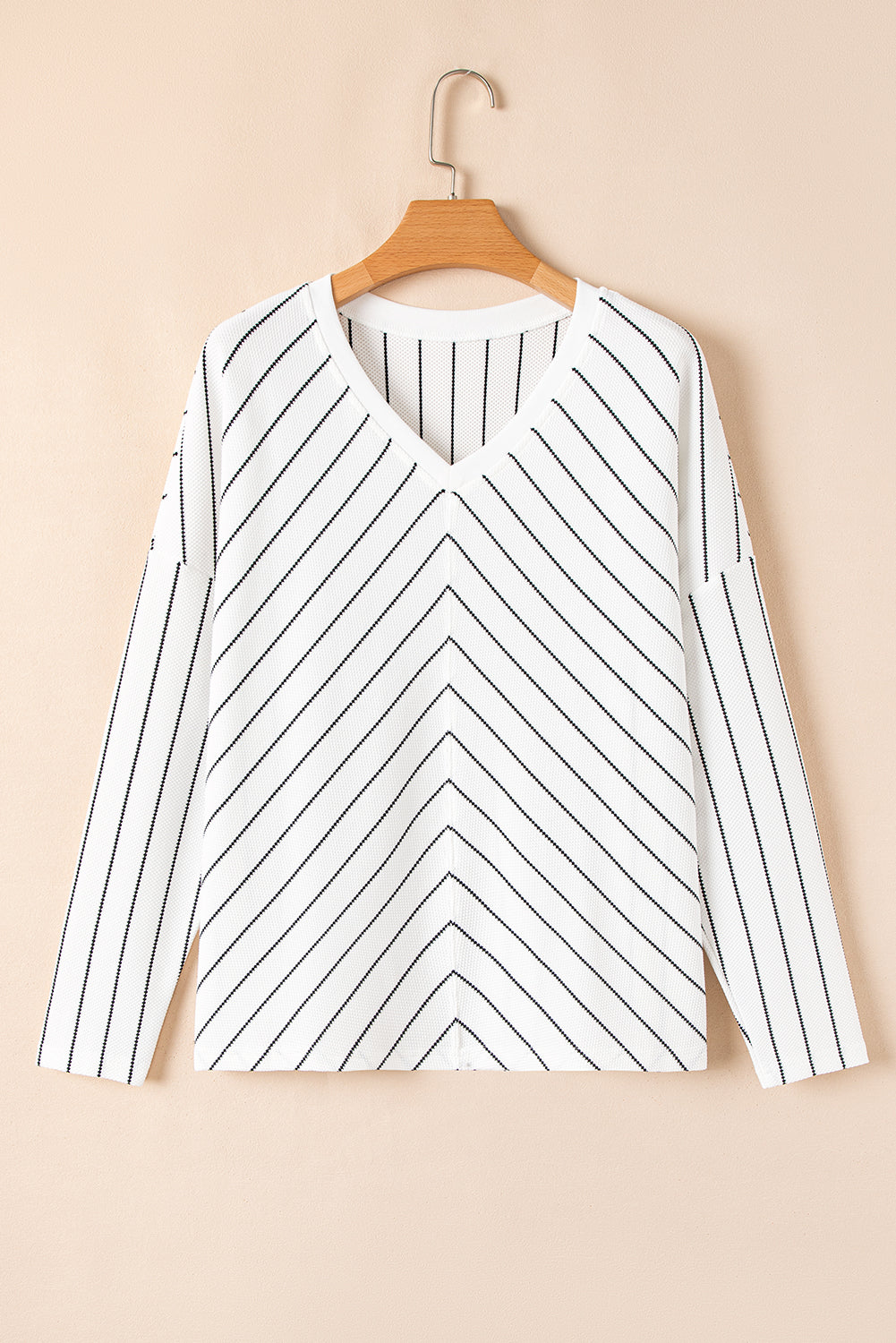 Black Stripe Chevron Striped V Neck Long Sleeve Casual Top