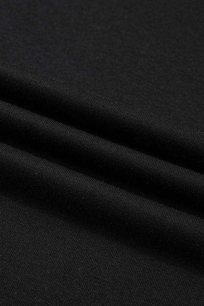 Black Solid Color High Neck Cap Sleeve Loose Top