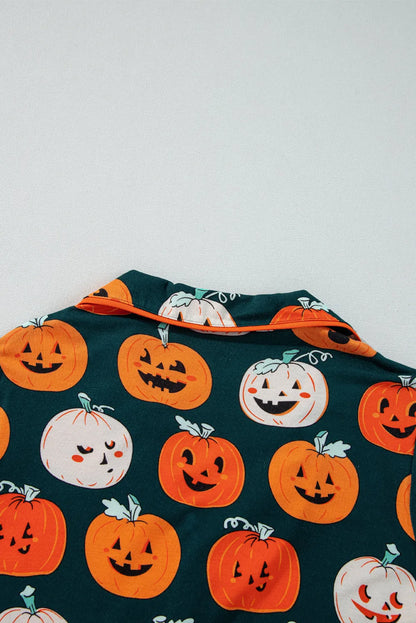 Orange Halloween Pattern Short Sleeve Shirt Pajama Set - Chic Meadow Boutique 