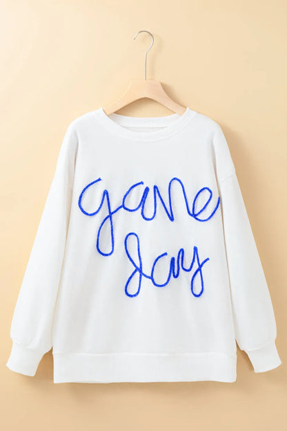 White Tinsel Game Day Drop Shoulder Graphic Sweatshirt - Chic Meadow Boutique 