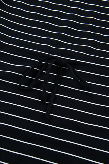 Black Stripe Drawstring Tunic Tank Mini Dress with Pockets