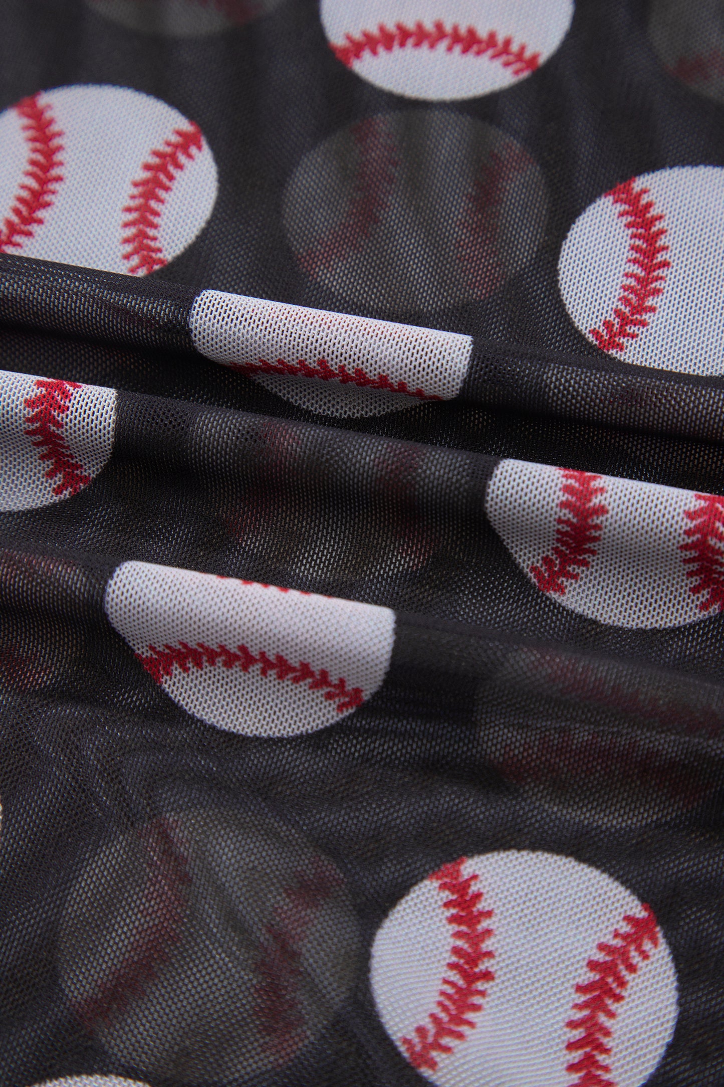 Black Baseball Game Day Sheer Mesh Long Sleeve Top