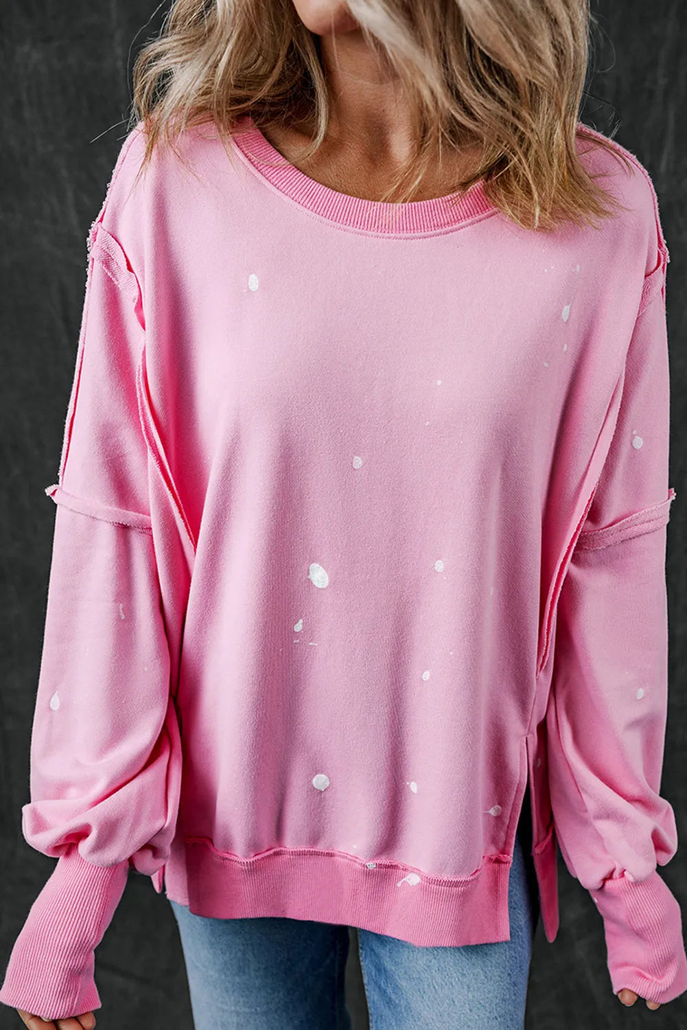 Bonbon Splash Spots Exposed Seam Baggy Sweatshirt - Chic Meadow Boutique 