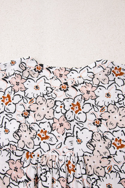 Khaki Bold Floral Print Frilled Puff Sleeve Button Down Shirt