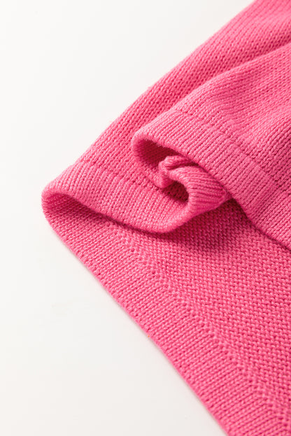 Bright Pink Contrast Trim Pearl Detail Sweater Tank Top