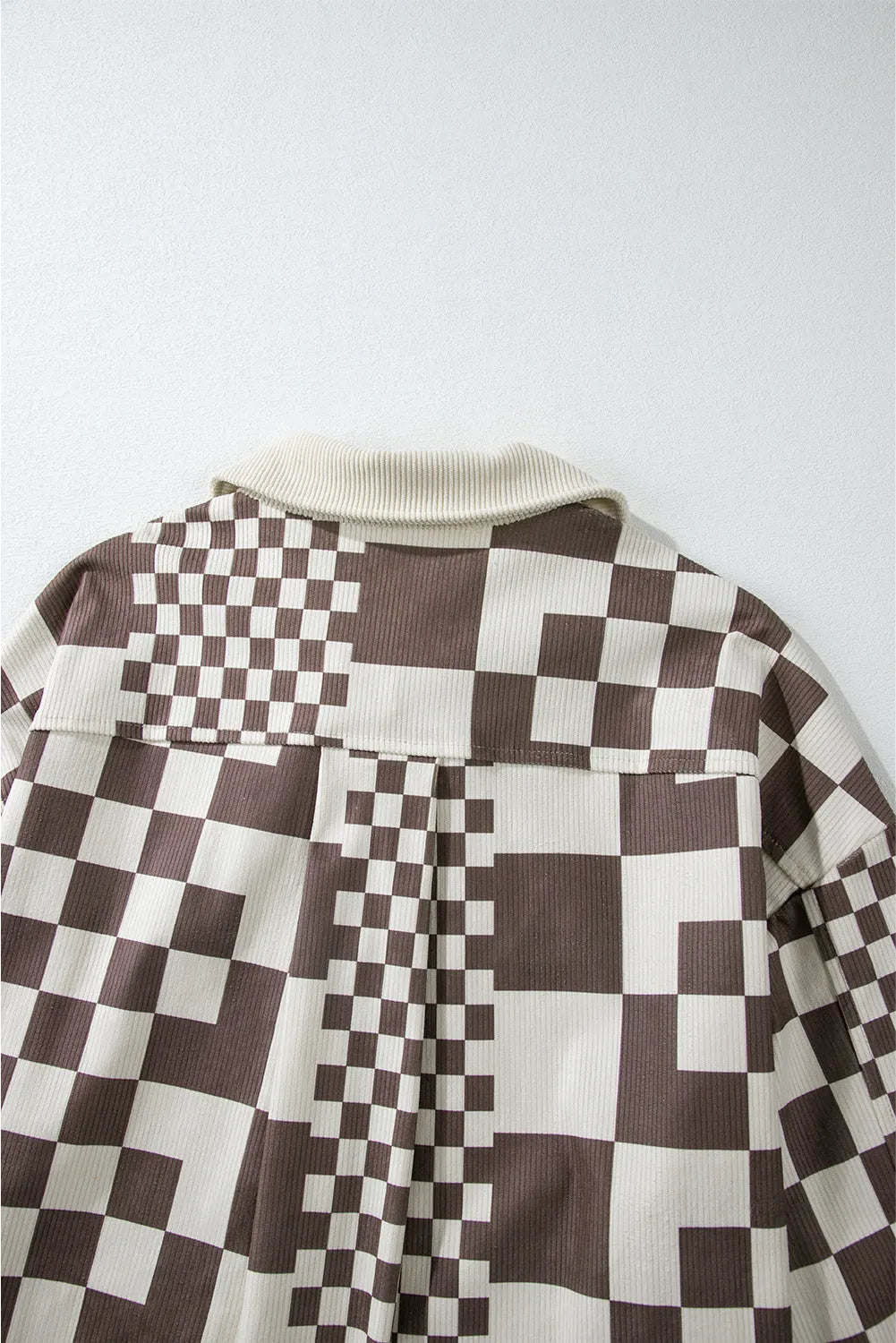 Brown Checkered Print Patchwork Corduroy Shacket - Chic Meadow Boutique 