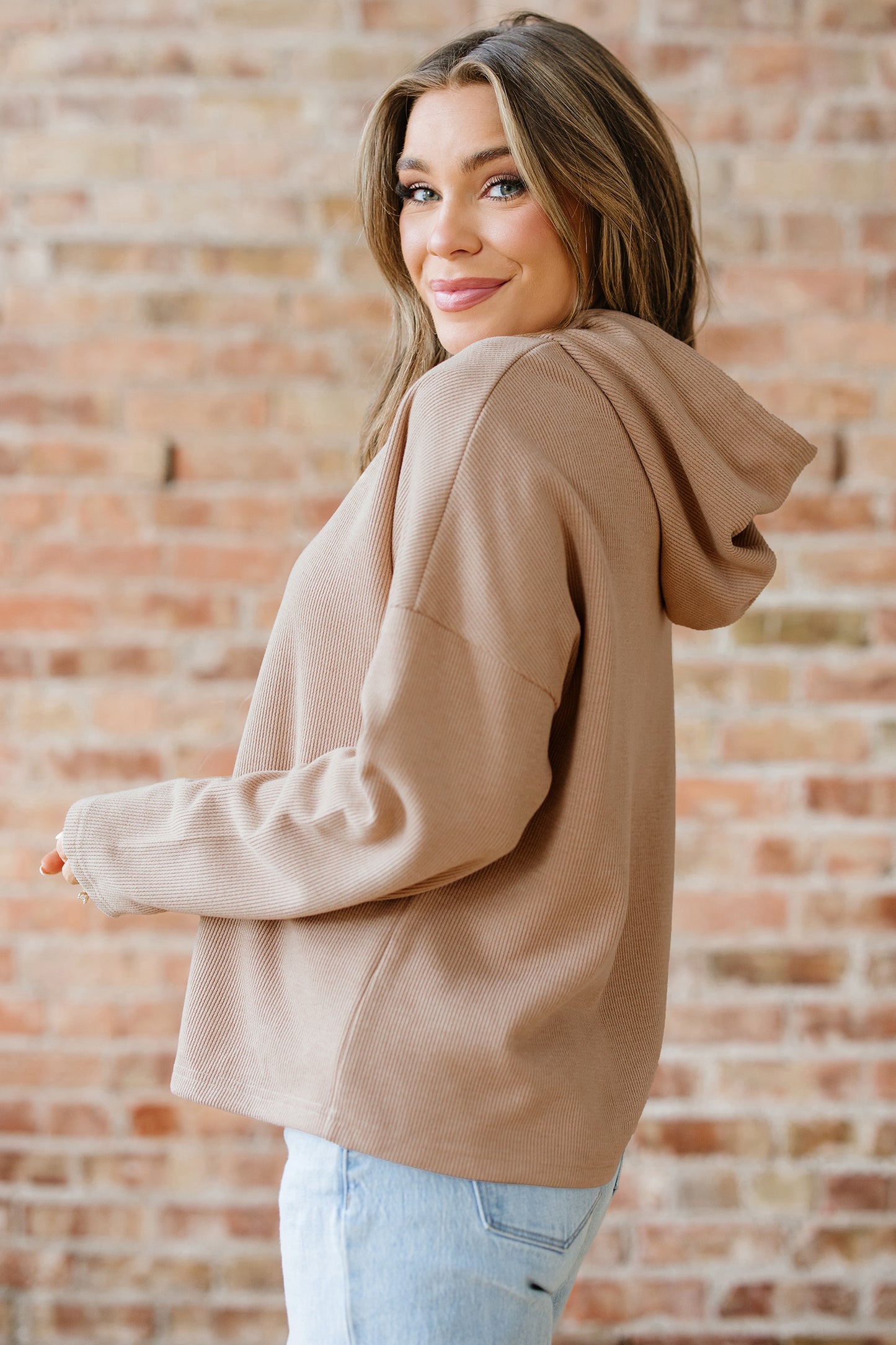 Dark Khaki Thermal Textured Leopard Drawstring Baggy Hoodie