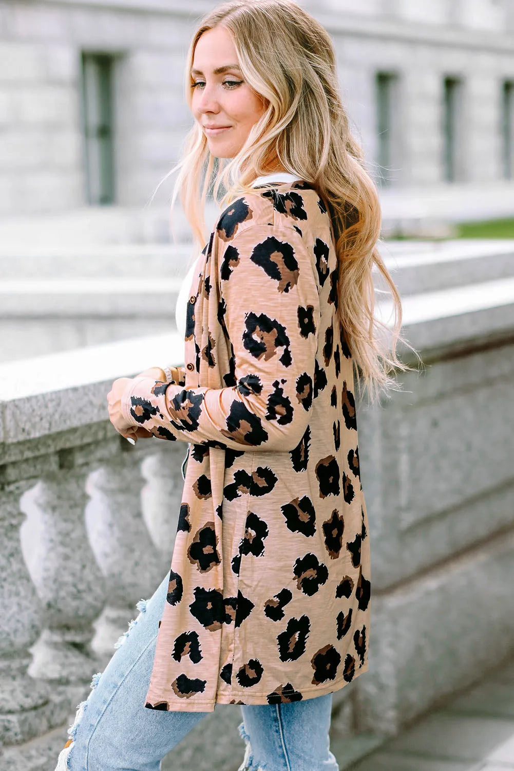 Leopard Printed Open Front Cardigan - Chic Meadow Boutique 