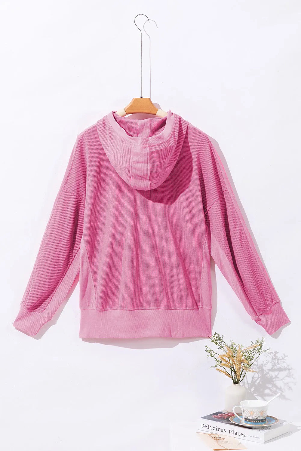 Rose Thermal Waffle Knit Full Zipper Hooded Jacket - Chic Meadow Boutique 