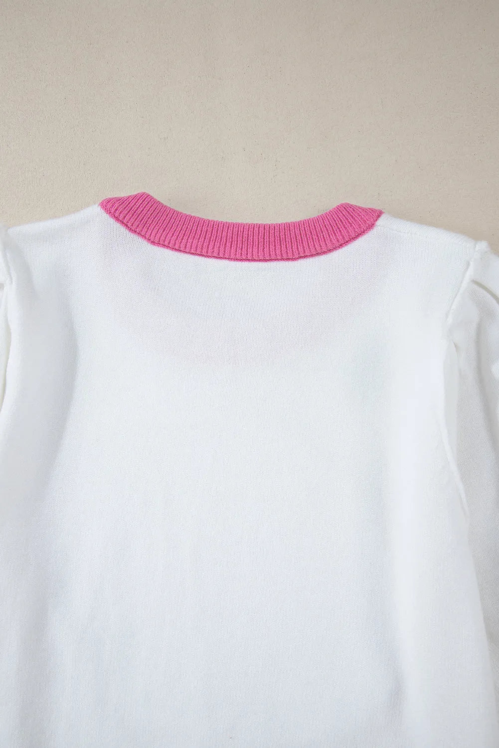 Pink Sequin Rugby Color Block Puff Short Sleeve Sweater - Chic Meadow Boutique 