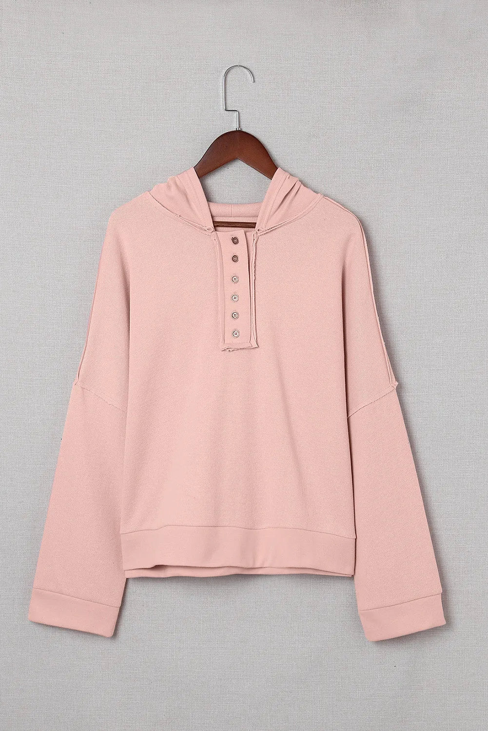 Pink Casual Button Solid Patchwork Trim Hoodie - Chic Meadow Boutique 