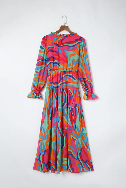 Multicolor Wild Lotus Ruffle Tiered Maxi Dress - Chic Meadow Boutique 