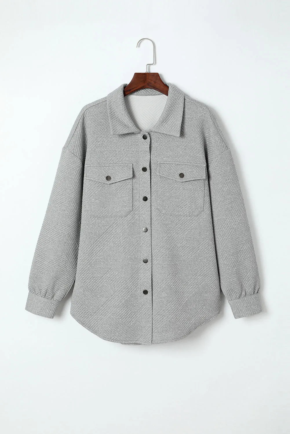 Gray Solid Textured Flap Pocket Buttoned Shacket - Chic Meadow Boutique 