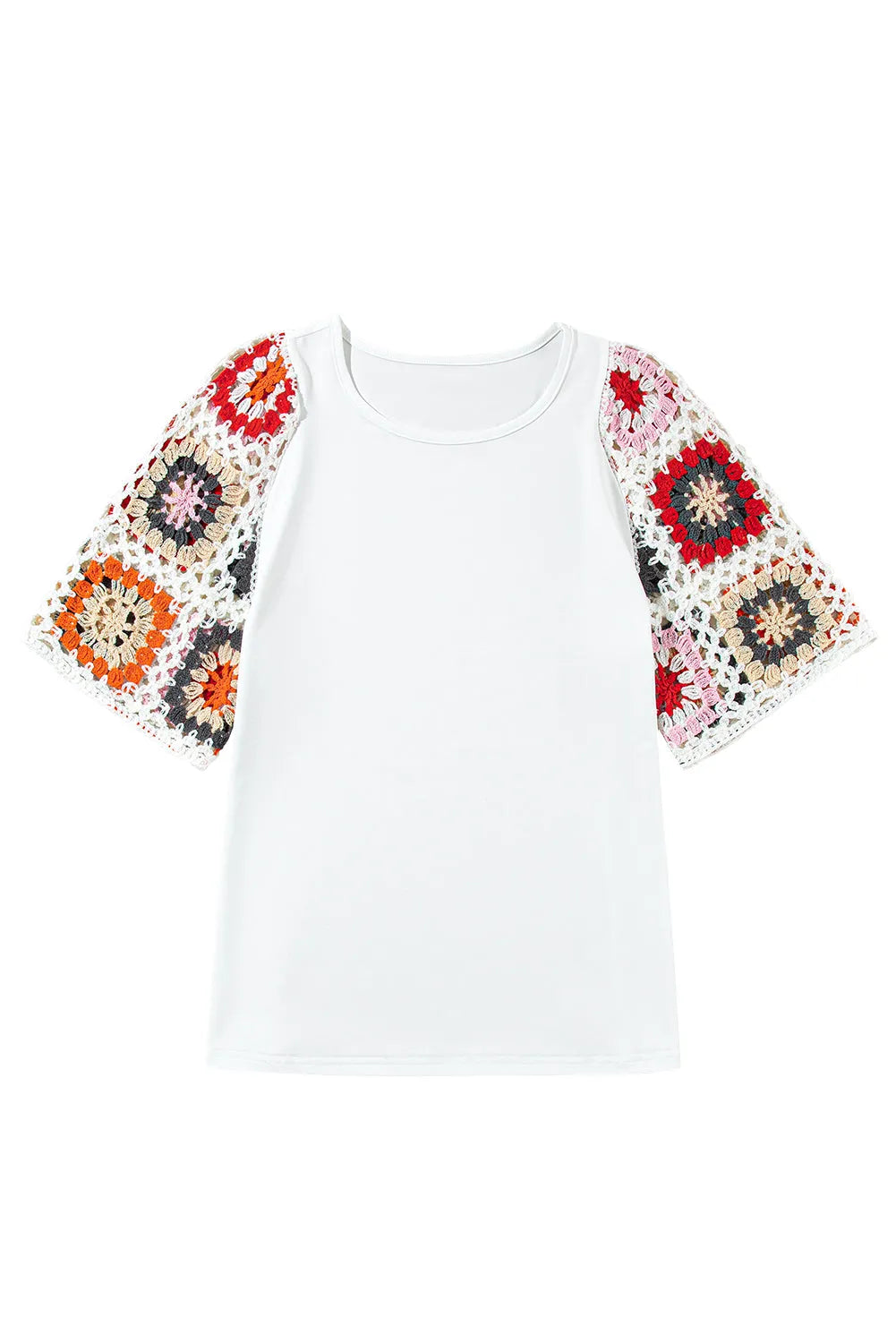 White Floral Crochet Short Sleeve Top - Chic Meadow Boutique 