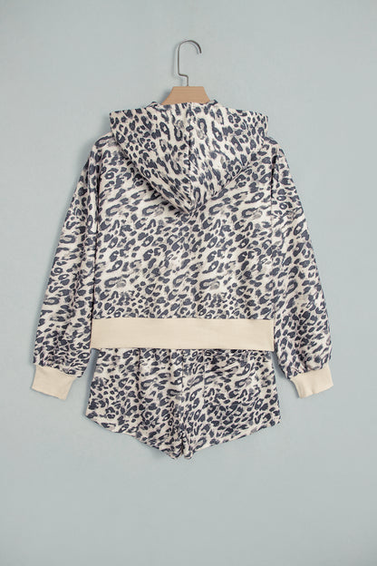 Multicolour Leopard Zip-Up Hooded Drawstring Pant Set