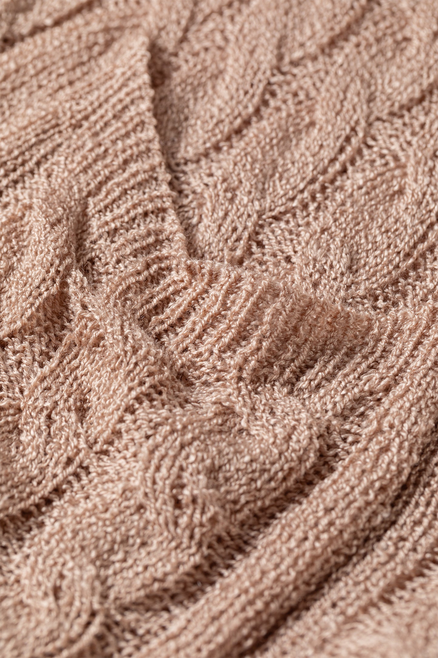 Old Rose Hollowed Pattern Knit Drop Shoulder Open Sweater Cardigan