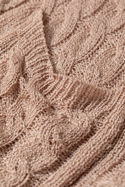 Old Rose Hollowed Pattern Knit Drop Shoulder Open Sweater Cardigan