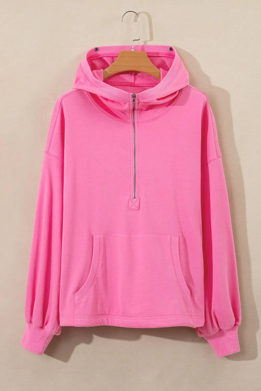 Bonbon Solid Kangaroo Pocket Half Zipper Oversized Hoodie - Chic Meadow Boutique 