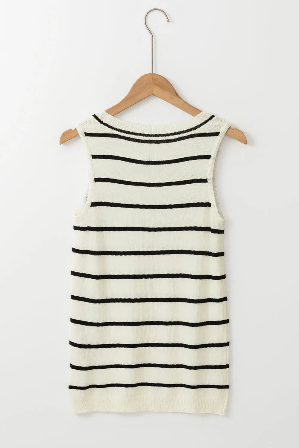 White Striped Round Neck Sweater Vest - Chic Meadow Boutique 