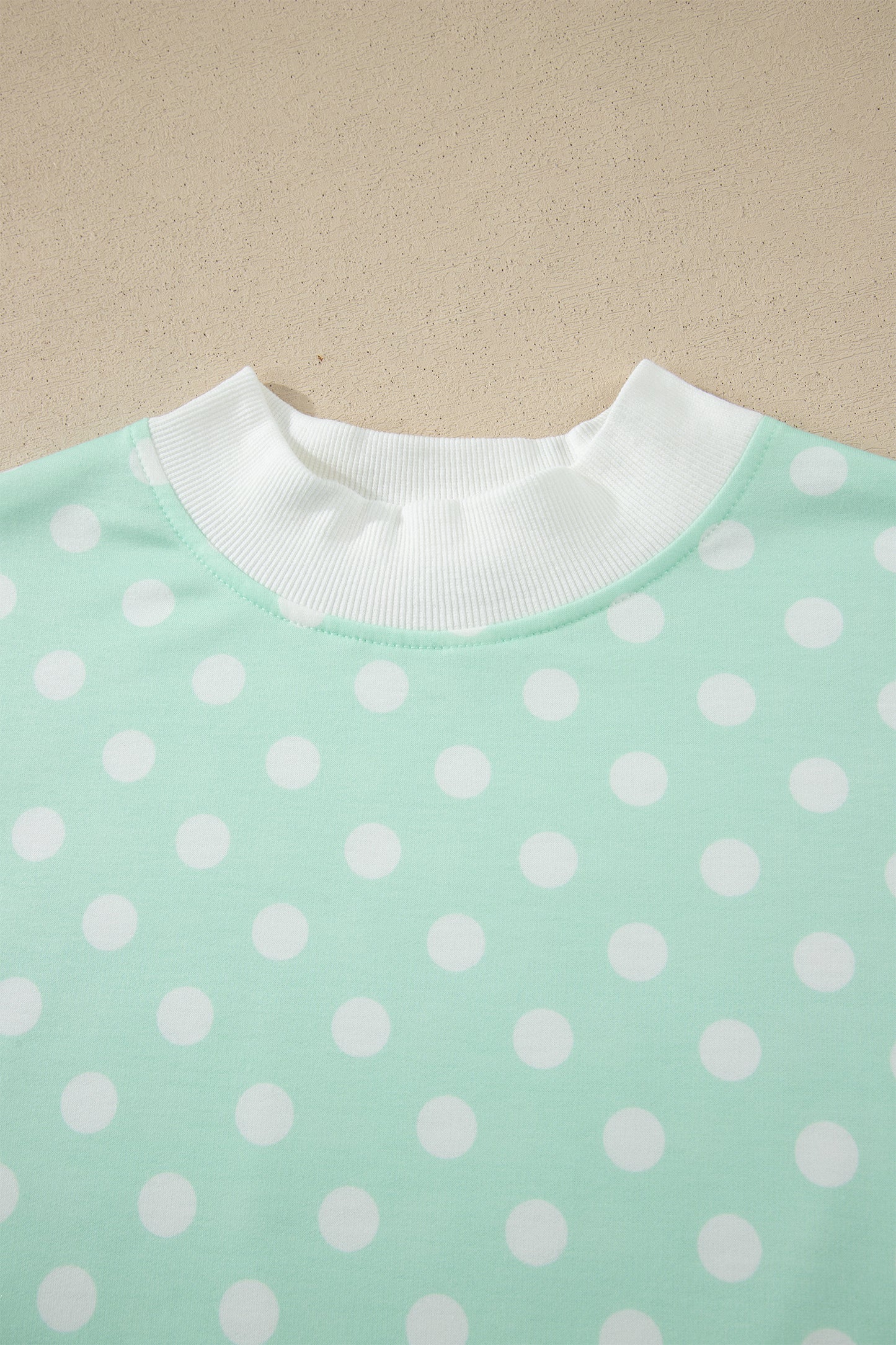Green Polka Dot Print Color Block Trim Mock Neck Short Set