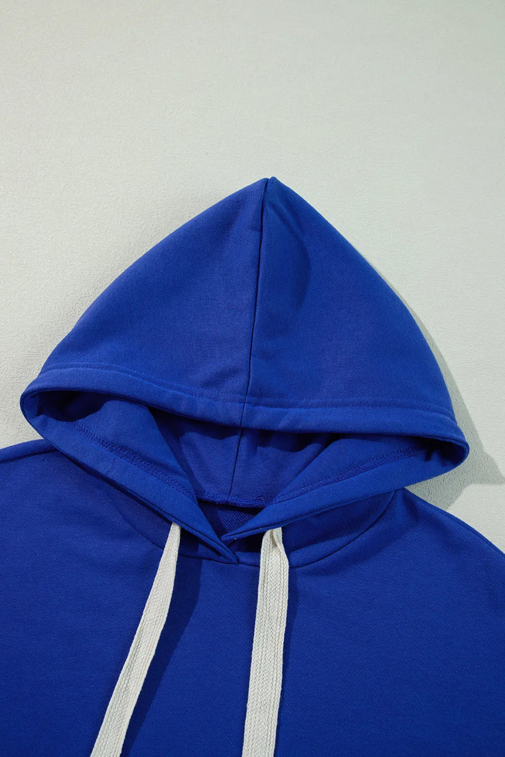 Dark Blue Solid Drop Shoulder Drawstring Cropped Hoodie - Chic Meadow Boutique 