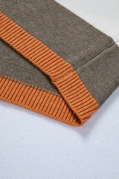 White Striped Color Block Knit Drop Shoulder Sweater