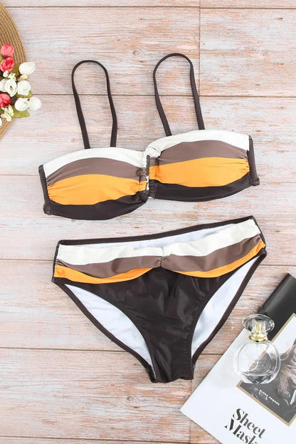 Swimwear/Bikinis Brown Gradient Color Block Push Up Bikini Swimwear