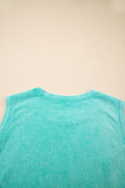 Mint Green 2 Pieces Mineral Wash Cotton Tank Top Lined Split Skirt Set