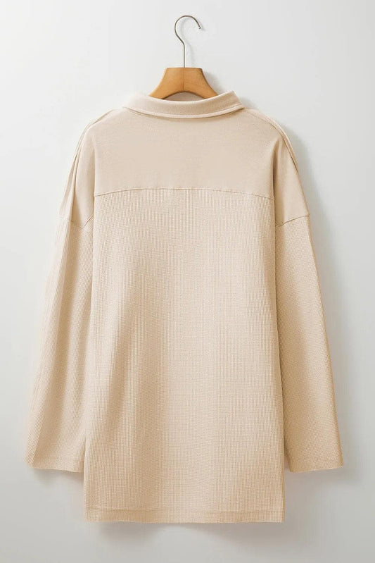 Plus Size/Plus Size Tops/Plus Size Long Sleeve Tops Jet Stream Plus Size Thermal Waffle Knit Henley Tunic Top