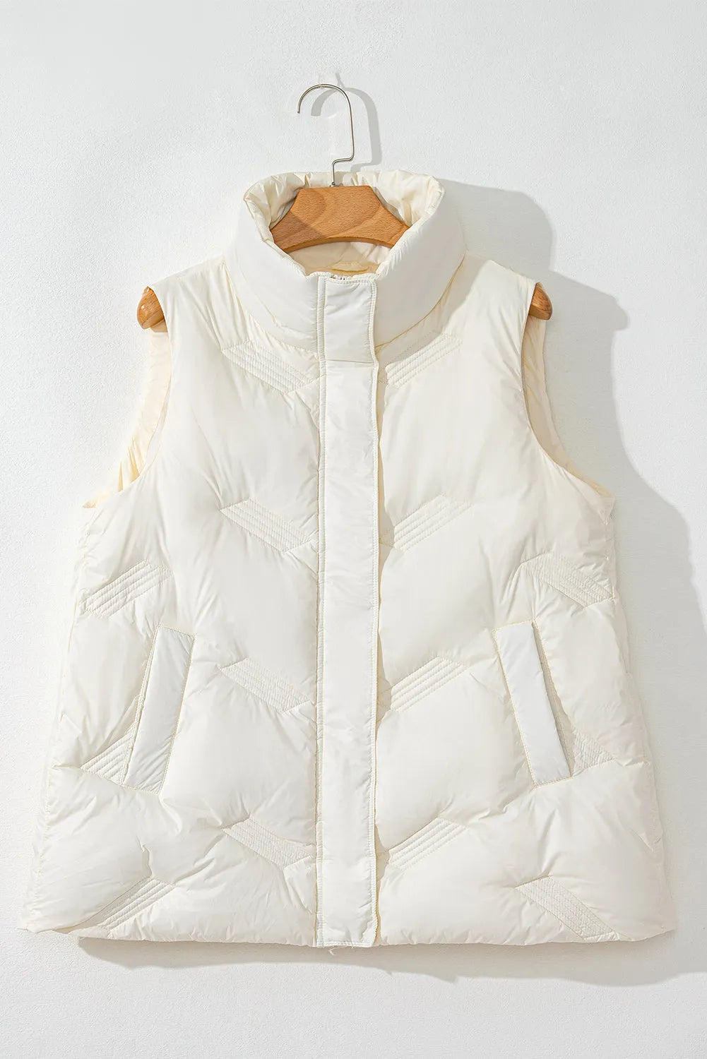 White Quilted High Neck Zip Up Jacket Vest - Chic Meadow Boutique 