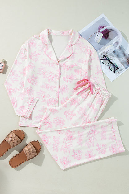 Pink Floral Long Sleeve and Pants Pajamas Set