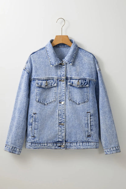 Beau Blue Vintage Washed Flap Pockets Denim Jacket - Chic Meadow Boutique 