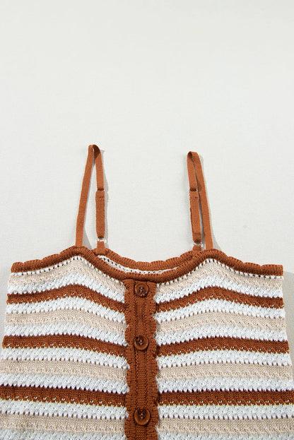 Chestnut Striped Buttoned Cropped Knitted Vest - Chic Meadow Boutique 