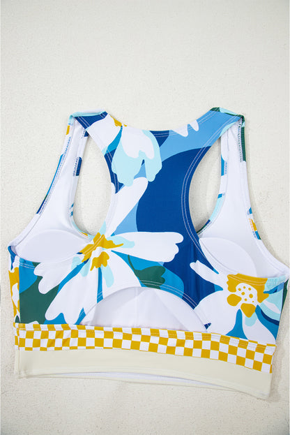 Green Floral Print Racerback Cutout High Waist 2pcs Bikini