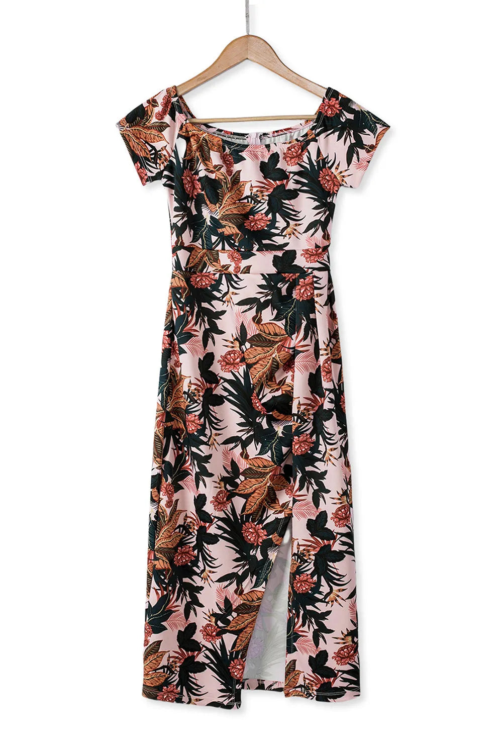 Pink Pattern Print Off Shoulder Slit Bodycon Midi Dress - Chic Meadow Boutique 