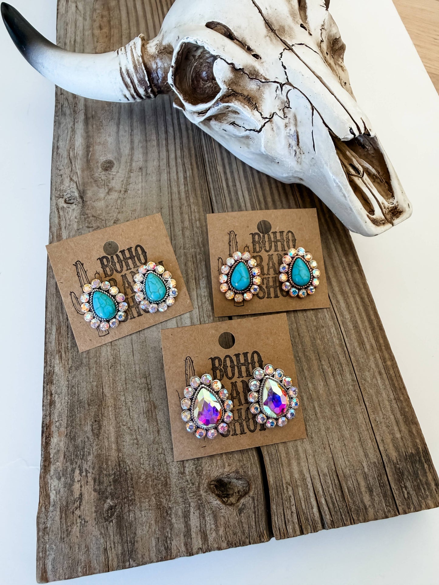 Western Turquoise Stone Teardrop Stud Earrings