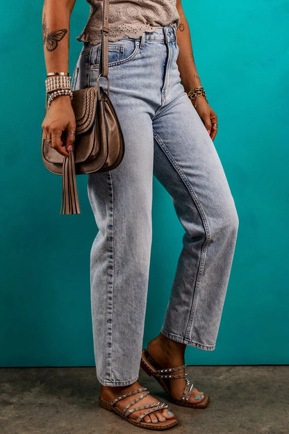 Beau Blue Acid Wash Straight Jeans - Chic Meadow Boutique 