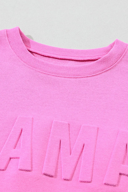 Bright Pink MAMA Letter Embossed Casual Sweatshirt - Chic Meadow Boutique 