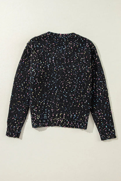 Black Multicolor Confetti Sweater Cardigan - Chic Meadow Boutique 