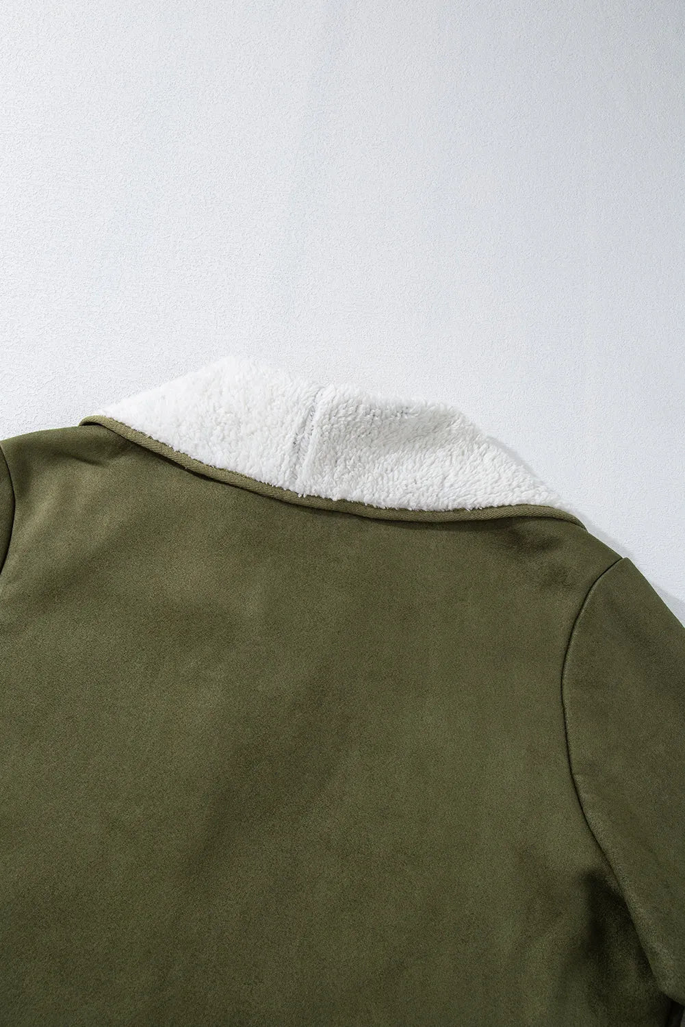 Green Faux Suede Fleece Lined Open Front Jacket - Chic Meadow Boutique 