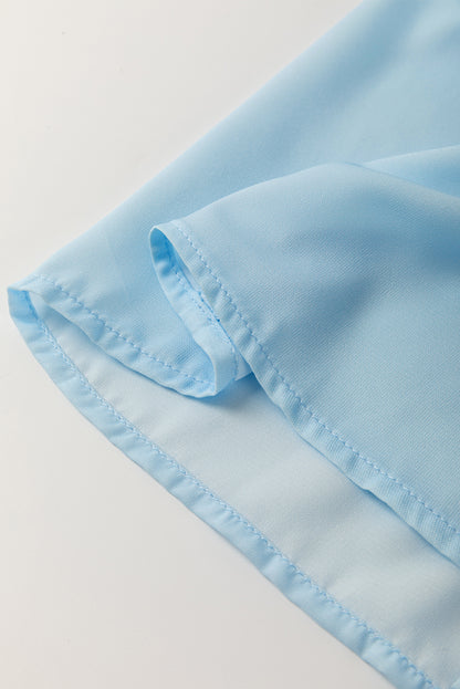 Sky Blue Floral Ric Rac Edge Puff Sleeve Button Up Summer Shirt