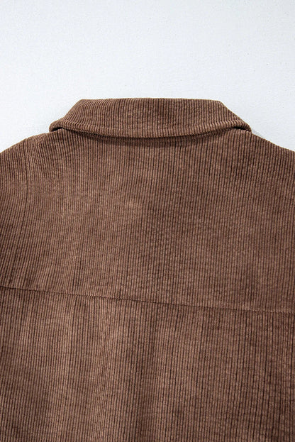 Chestnut Corduroy Flap Pocket Button Up Shacket - Chic Meadow Boutique 