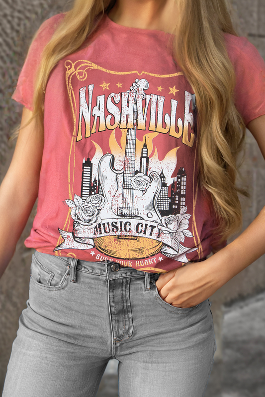 Mineral Red Nashville Music City Graphic Retro Fashion Tee