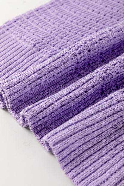 Lavendula Pointelle knit Ribbed Trim Short Sleeve Sweater