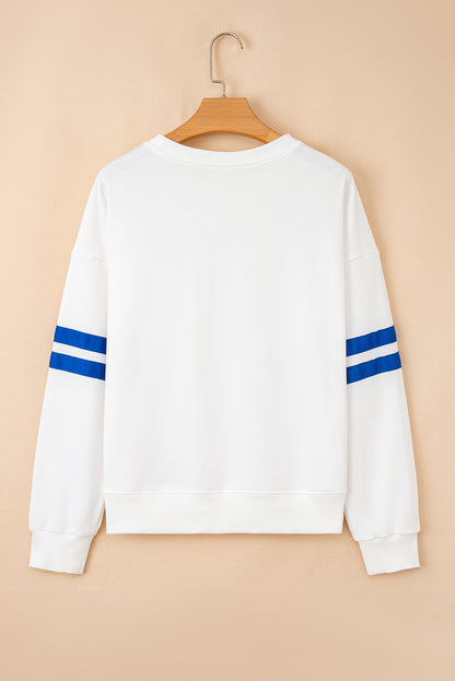 White Varsity Striped Detail Drop Shoulder Oversized Sweatshirt