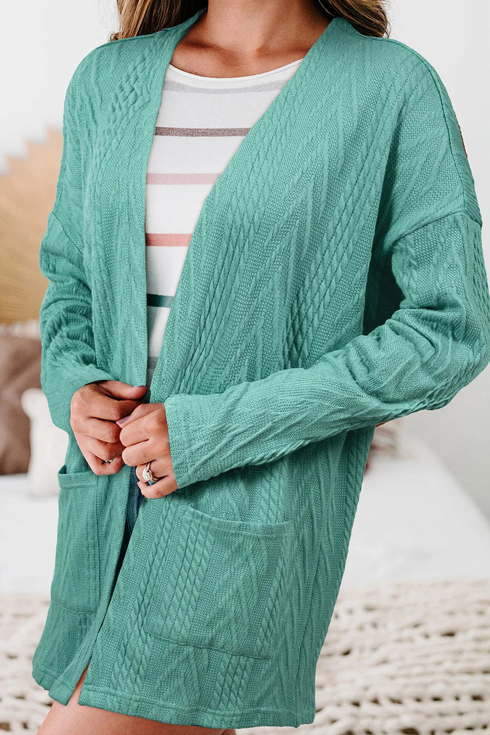 Canton Solid Textured Open Front Cardigan with Pocket - Chic Meadow Boutique 