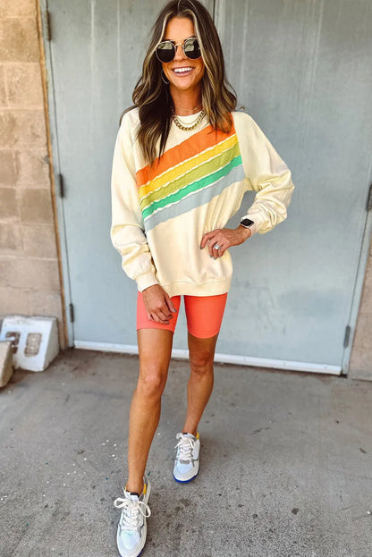 Apricot Rainbow Colorblock Striped Pullover Sweatshirt - Chic Meadow Boutique 